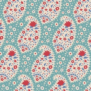 Tilda Jubilee Teardrop Teal TIL100556-V15, Tone Finnanger Fabric, Floral, 100% Cotton, #2666