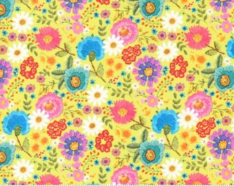 PRE-ORDER, Cathe Holden Vintage Soul Fabric, 7436-18 Chartreuse, Moda Fabric, Crewel Ditsy Florals, 100% Cotton, November 2023 Release