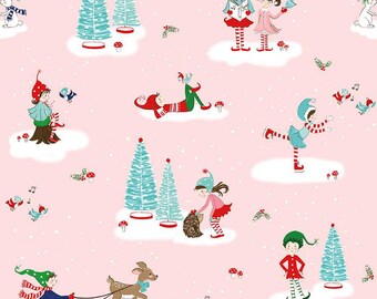 Pixie Noel 2, C12110 Pink, Tasha Noel for Riley Blake Fabric, Christmas Reindeer, 100% Cotton, #1821