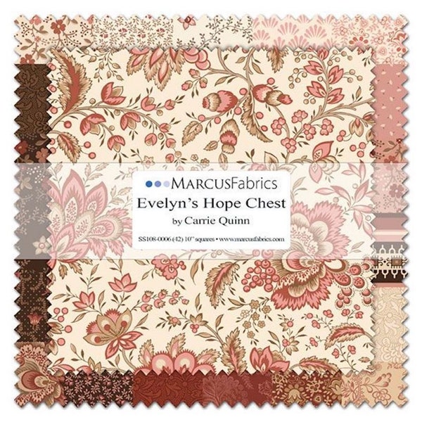 PRE-ORDER, Evelyn's Hope Chest 10" x 10" Squares Layer Cake by Carrie Quinn for Marcus Fabrics, Repro Fabric, June 2024 Release