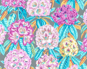 Kaffe Fassett Collective August 2023, Rhododendrons, PWPJ124 Grey, Free Spirit Fabric, 100% Cotton, #KC710