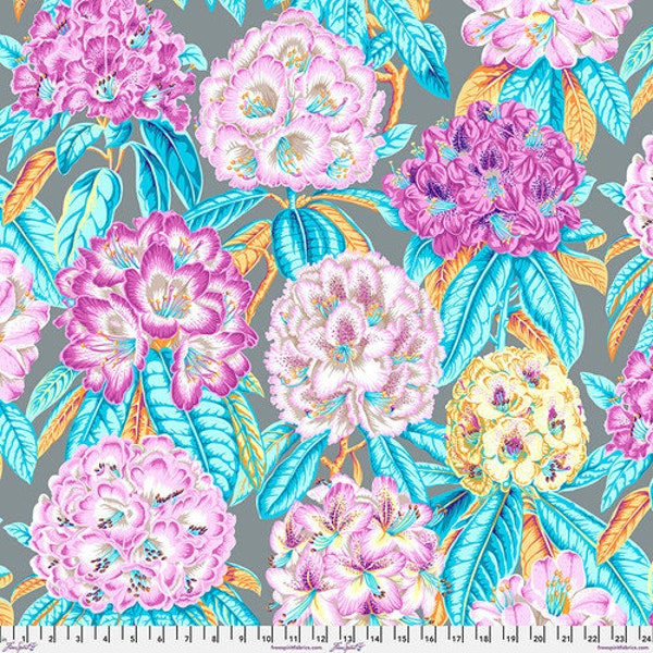 Kaffe Fassett Collective August 2023, Rhododendrons, PWPJ124 Grey, Free Spirit Fabric, 100% Cotton, #KC710