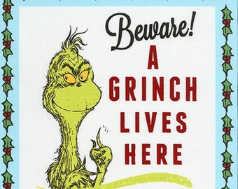 Pre-Order Dr. Seuss Fabric Panel, How the Grinch Stole Christmas, ADE-17490-223, Robert Kaufman, 100% Cotton