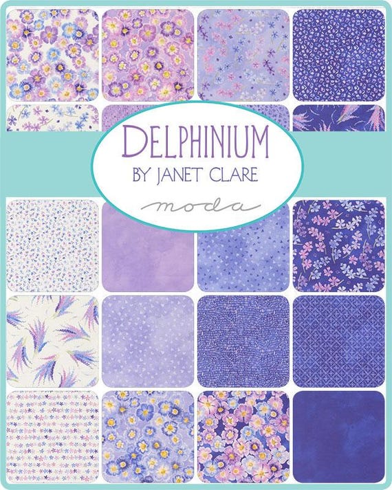 Moda Delphinium MINI Charm Pack, Fabric Squares, Janet Clare