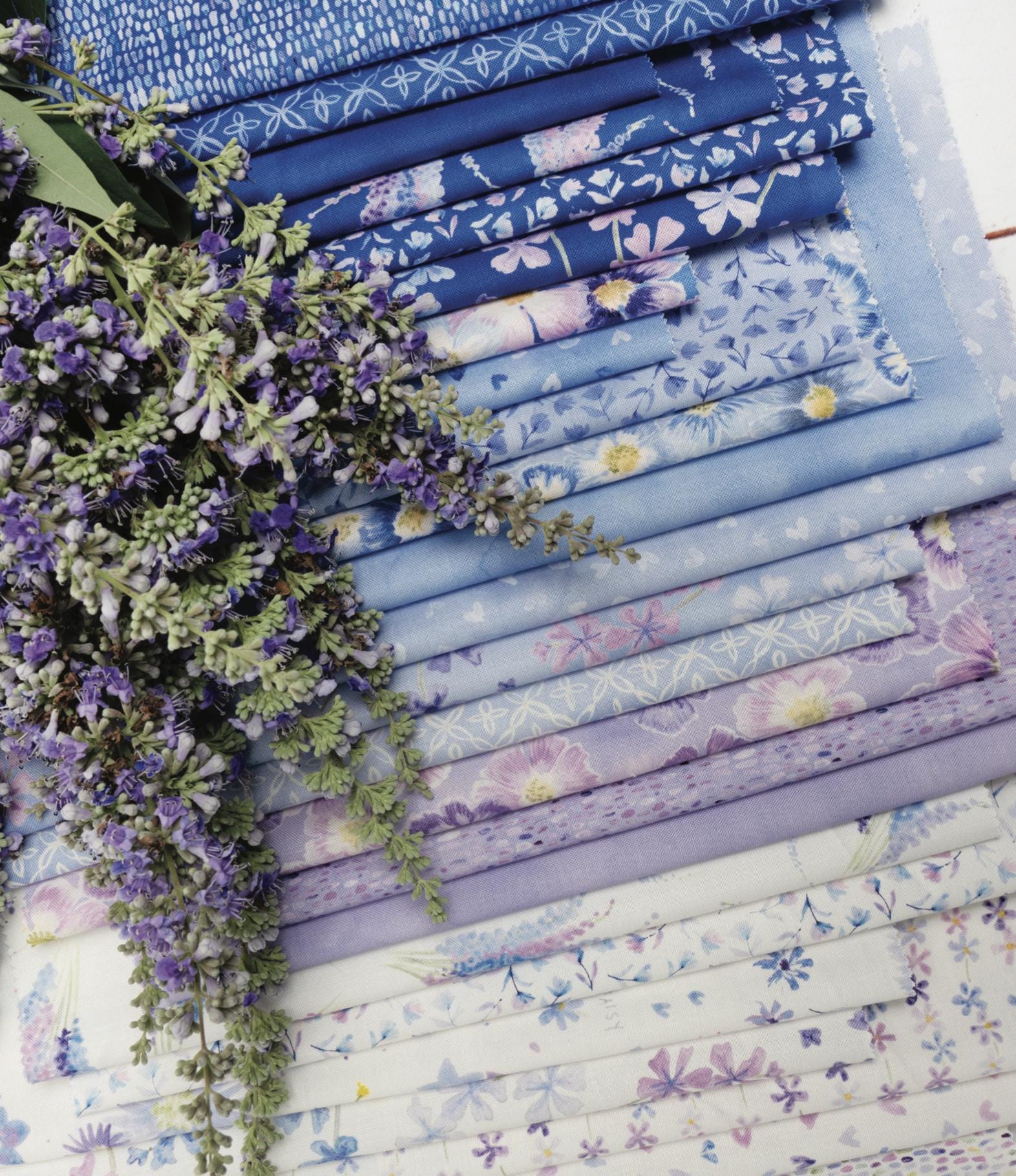 Moda Delphinium MINI Charm Pack, Fabric Squares, Janet Clare