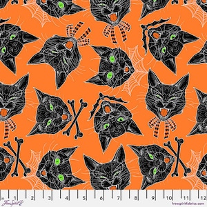 Rachel Hauer Scaredy Cat, PWRH029 Orange, Free Spirit Fabric, Halloween Cat, 100% Cotton, #FS566