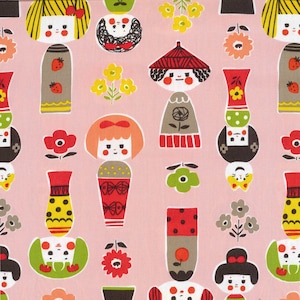 Canvas Kokka Kokeshi KOKLGA-46080-1-B, Japanese Fabric, Cotton Oxford Canvas, #KO91