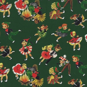 Michael Miller Fabric Ice Skaters DCX12267-GREEN, Holly Jolly 100% Cotton, #1830-C