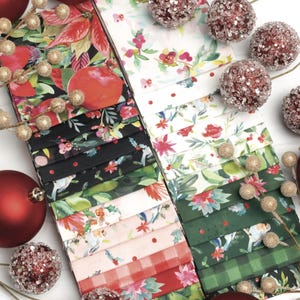 Lot Fat Quarter Moda Love & Cheer, 25 pièces, tissu Amarilys Henderson, fleurs de Noël oiseaux, 21830AB, B23