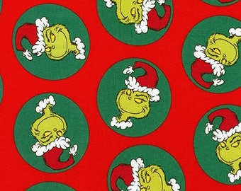 Pre-Order Dr. Seuss Fabric, How the Grinch Stole Christmas, ADE-17492-223 Holiday, Robert Kaufman, 100% Cotton
