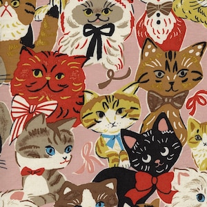 Kokka Powerful Animal Cats Retro Oxford YGA-76080-1-B Japanese Fabric, 100% Cotton Oxford Canvas #KO134