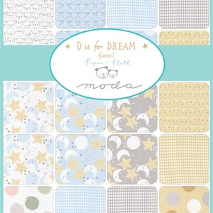 Moda D is for Dream Flannel, 5" Charm Pack, Baby Nursery Moon Animal, Precut Fabric Cotton Squares, 25122PPF, SQ48