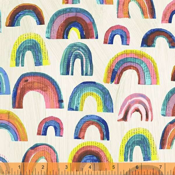 Carrie Bloomston Happy Fabric 53122-1 Paper, Windham Fabrics, Rainbows, 100% Cotton Quilting Fabric, #1931