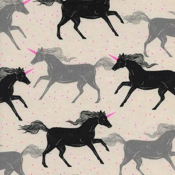 Cotton + Steel Fabric, Unicorns, S2053-002 Noir Neon Pigment, Sarah Watts, 100% Unbleached Cotton, #CS79