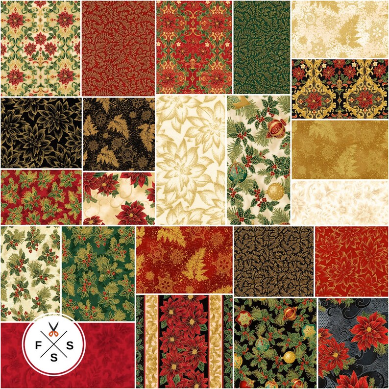 Peggy Toole Holiday Flourish 12 Holiday Roll Up 2.5 Precut Metallic Fabric Quilting Strips Lunn Studios RU-823-40