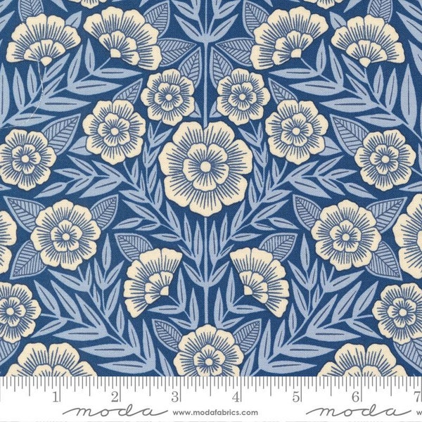 Flower Press Fabric, 3300-13 Indigo, Moda Fabric, Katharine Watson, 100% Cotton, #2478