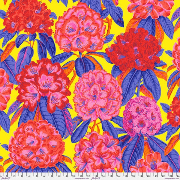 Kaffe Fassett Collective August 2023, Rhododendrons, PWPJ124 Hot, Free Spirit Fabric, 100% Cotton, KC699