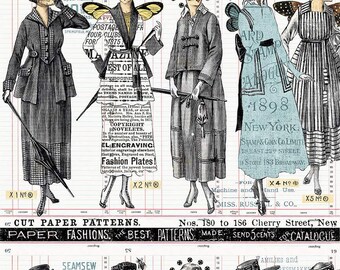 PRE-ORDER, J. Wecker Frisch Sew Journal Paper Pattern Fashion Border, CD13884 White, Riley Blake Fabric, 100% Cotton, August 2023 Release