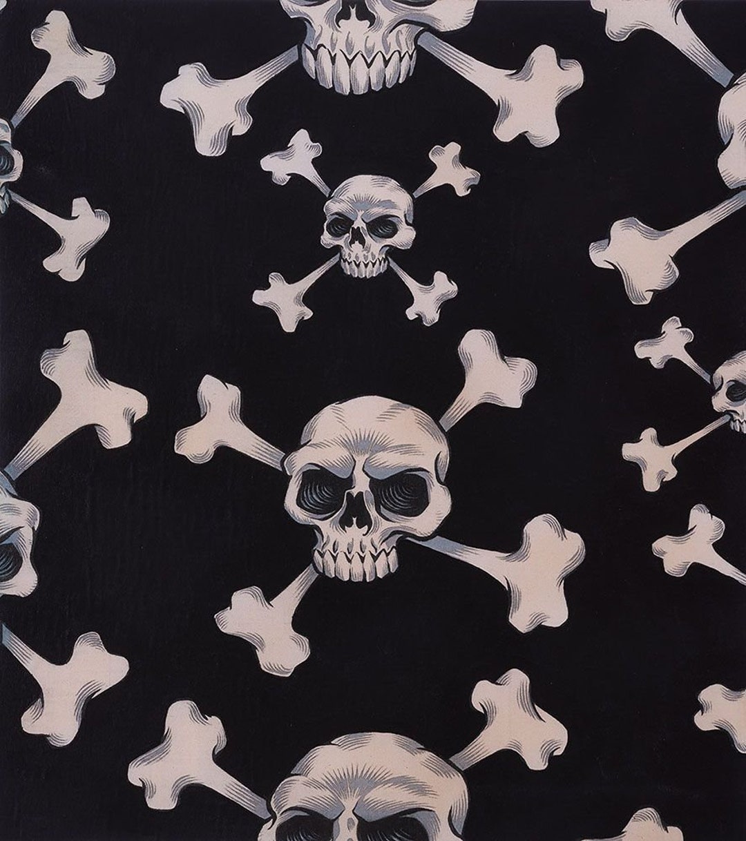 Alexander Henry Fabric Skull and Bones 8870B Black 100% - Etsy
