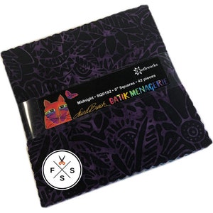 Laurel Burch Batik Menagerie Midnight Precut 5&quot; Charm Pack Fabric Quilting Cotton Squares Clothwords SQ07