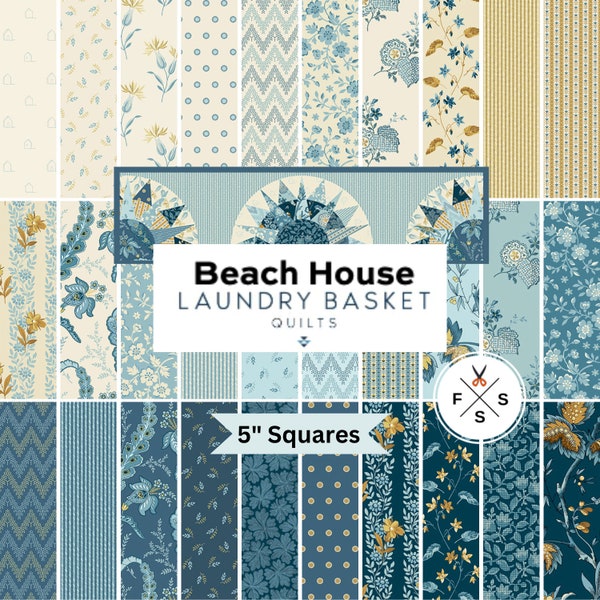 PRE-ORDER Edyta Sitar Beach House 5" Fabric Squares Charm Pack for Laundry Basket Quilts and Andover Fabrics, August 2024 Release