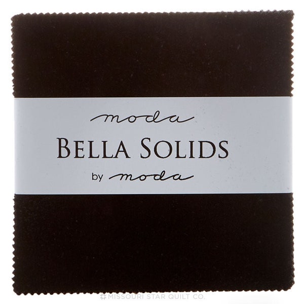 Bella Solids Black 5" Charm Pack, Moda Fabric, Precut Fabric Quilting Cotton Squares, Solid Color, 9900PP-99, SQ16
