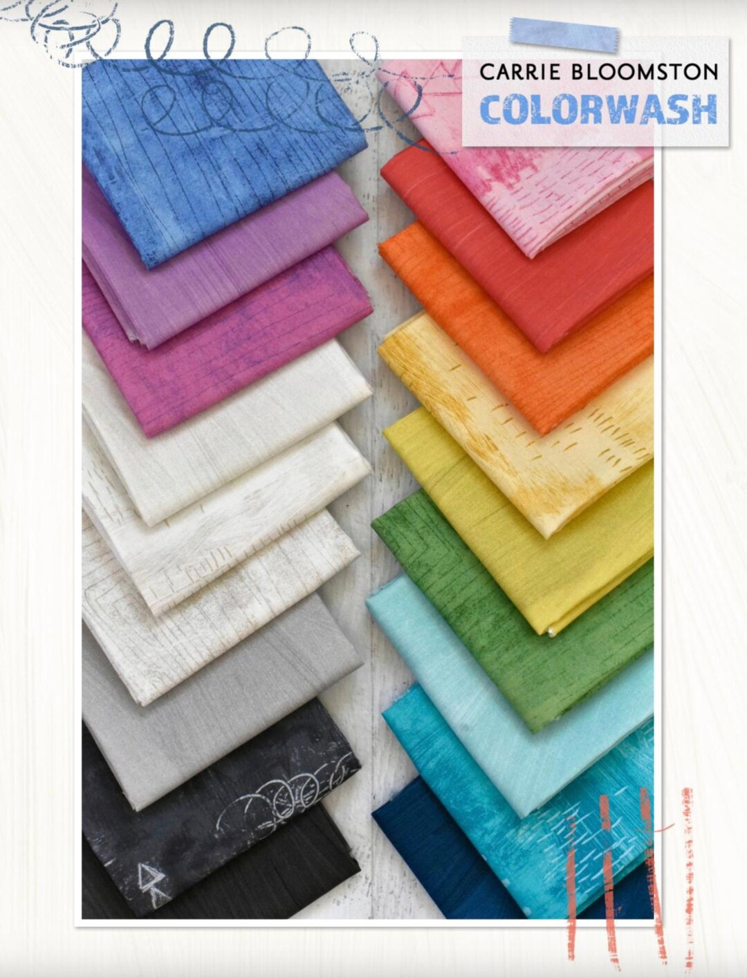 Carrie Bloomston Colorwash Fabric Fat Quarter Bundle Fabric, 18pc