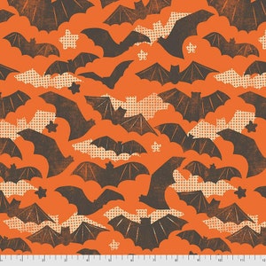 Spooktacular Fabric Gone Batty by Maude Asbury,  PWMA007 Orange, Halloween Fabric Free Spirit Fabrics, 100% Cotton, BB30,  #FS321