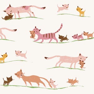 Heather Ross Studio Edit Marching Kittens Cream 40931D-5, Windham Fabric, 100% Cotton Fabric, #L-409