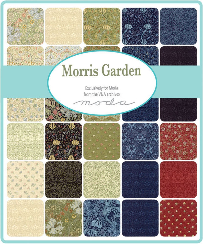Morris Garden Charm Pack by V/&A; 42-5 Precut Fabric Quilt Squares