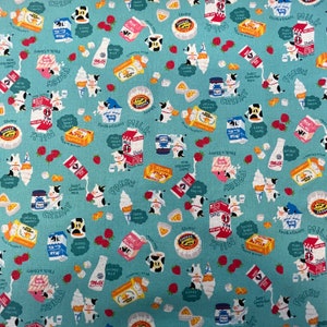 Kokka, Kawaii, Animal, COSAP15407-2C, Kokka Japanese Fabric, Cow Milk Strawberry, Cotton Linen Lightweight Canvas, #KO109