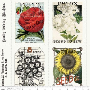 J Wecker Frisch Sewing Seeds III Seed Packs CD15683 White, Riley Blake Fabric, Vintage, 100% Cotton, FBA-10