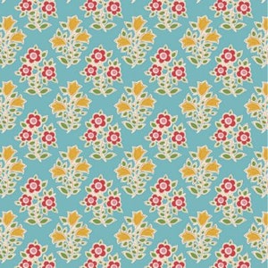 Tilda Jubilee Blender Farm Flowers Teal TIL110103-V15, Tone Finnanger Fabric, Floral, 100% Cotton, #2677