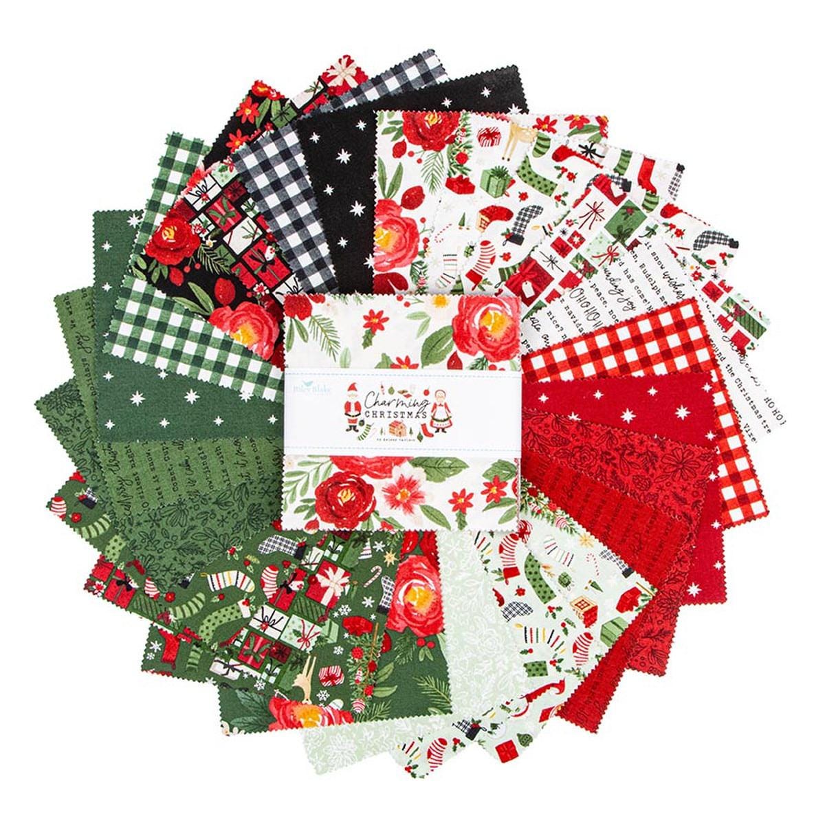 Kelsey Carlson Charming Christmas Charm Pack - 42 Pre-Cut 5-Inch Fabric Squares, Riley Blake Designs, 100% Cotton For Quilting