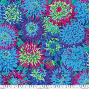 Kaffe Fassett Collective Stash Cactus Dahlia, PWPJ054 Blue, Philip Jacobs Fabric, Free Spirit, 100% Cotton, #KC687