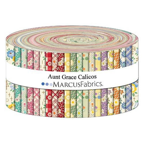 Aunt Grace Calicos by Judie Rothermel Jelly Roll Strips Fabric, Marcus Fabrics 1930's Reproduction, J16