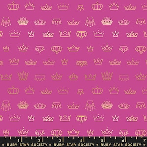 Ruby Star Reign Coronation, RS1030-13M Magenta, Moda Fabric, Metallic Crown King Queen, 100% Cotton Quilting Fabric, #2317