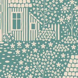 Tissu Tilda, mon quartier, bleu sarcelle, TIL110061-V11, ton Finnanger, 100 % coton, #1969