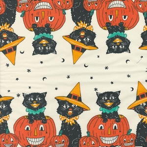 Moda Classic Retro Holiday Meow Boo Cat Pumpkin, 16&quot; Wide Toweling, 920-313,Sold by Half Yard Increments