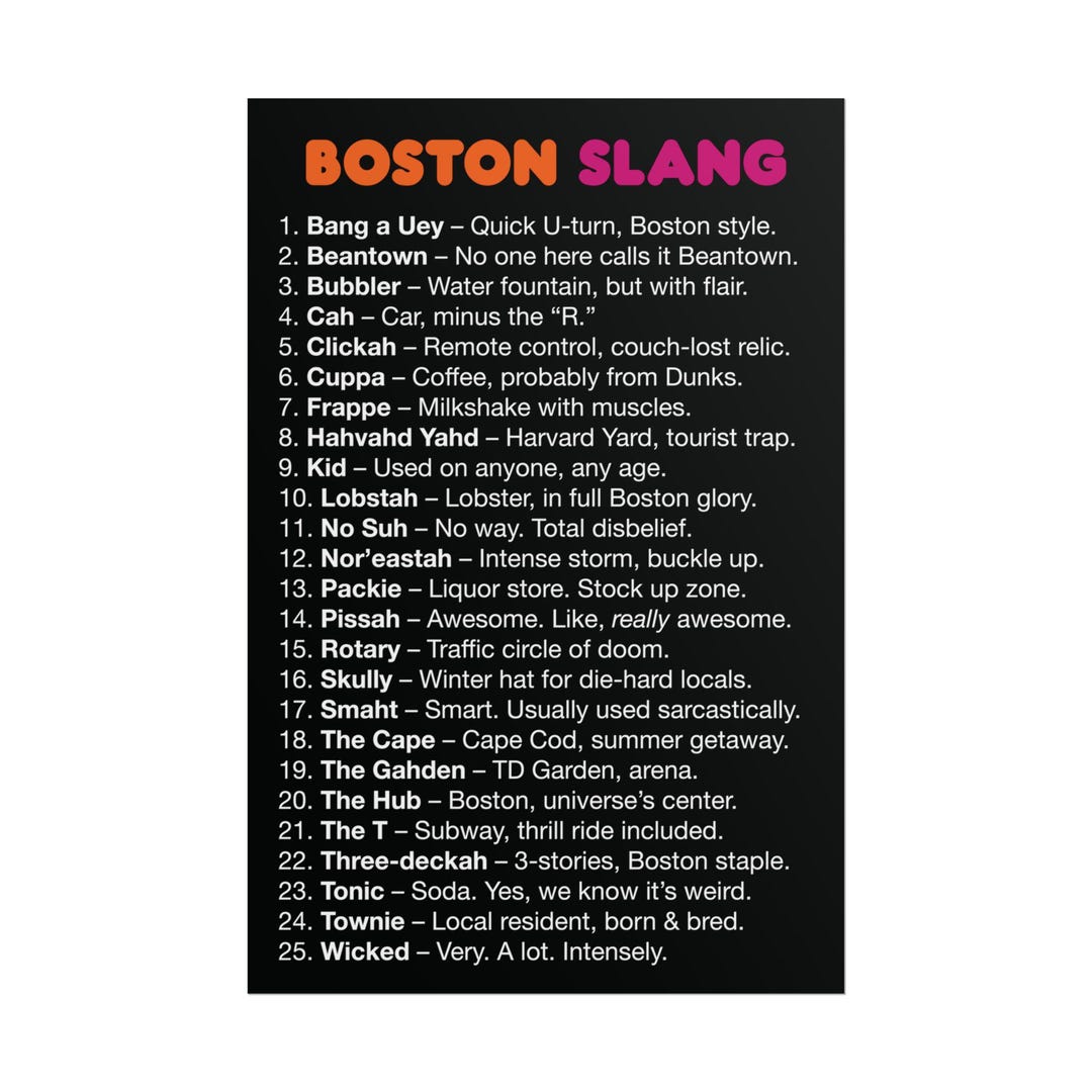 Boston Slang Art Print | Local Phrases Dictionary - Etsy
