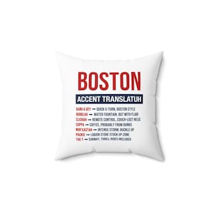 Boston Accent Throw Pillow, Funny Boston Slang Decor, Massachusetts Gift, Bostonian Home Accent, New England Accent Translation Pillow