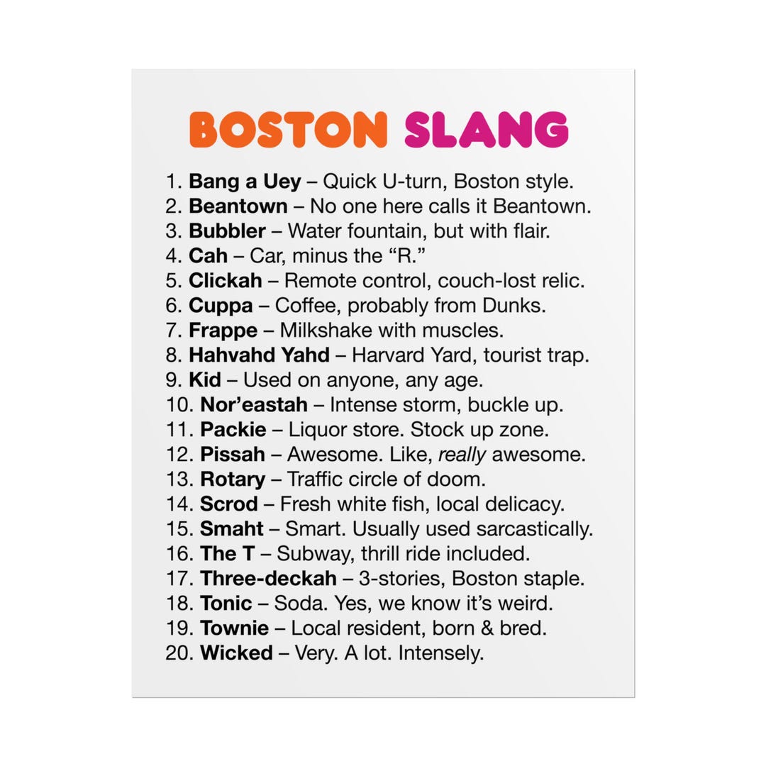 Boston Poster, Boston Slang Art Print, Massachusetts Wall Decor - Etsy