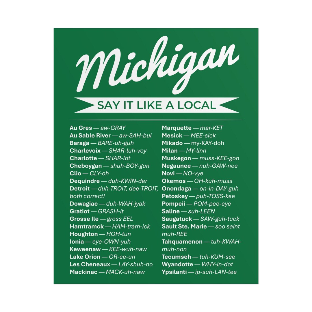 Michigan Pronunciation Guide Art Print | Michigan Gift - Etsy
