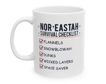 Nor&#39;eastah Survival Checklist Tasse (11 oz), Boston Akzent Kaffeetasse, lustiges Neu England Geschenk, Masshole Teetasse, Boston Geschenk, Keramiktasse