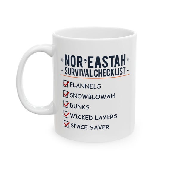 Nor'eastah Survival Checklist Mug: Funny Boston New England Gift