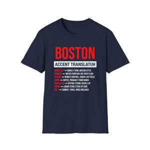 Boston Accent Translator T-Shirt, Funny Boston Slang Shirt, New England Gift Idea, Navy Tee, Unisex Crewneck Shirt