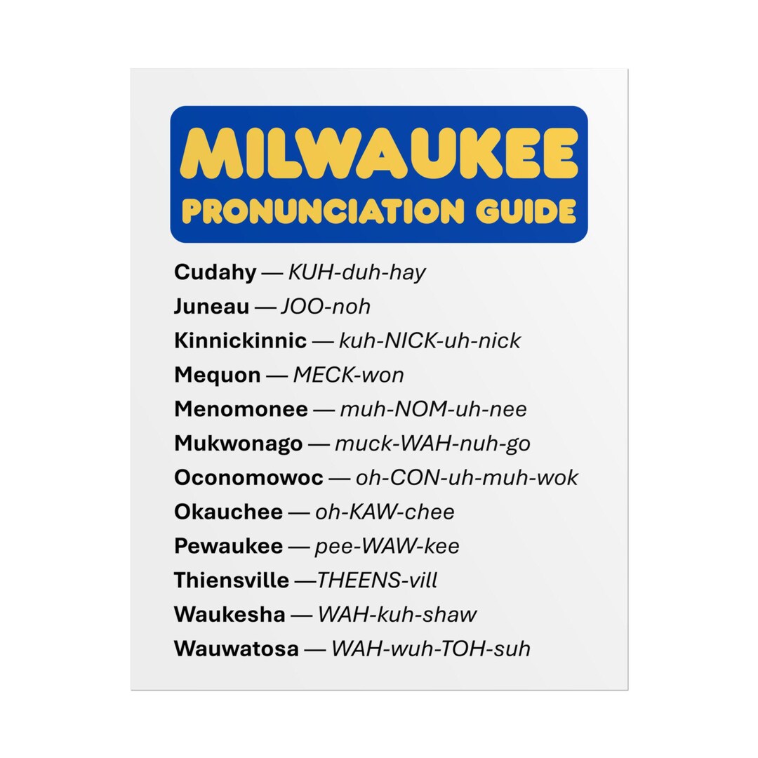 Milwaukee Pronunciation Guide Poster, Funny Wisconsin Wall Art ...