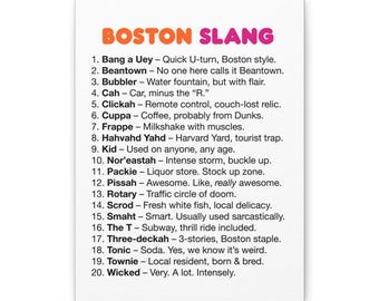 Boston Slang Wall Art - 9" x 12" in Canvas Matte Print, Funny Boston Accent Decor, New England Gift, Boston Words Poster