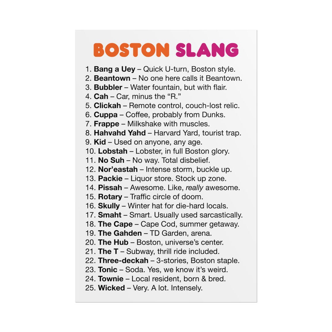 Boston Slang Dictionary Art Print | Funny New England Phrases - Etsy