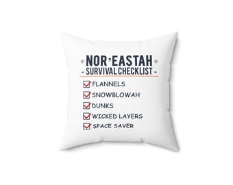 Nor&#39;eastah Survival Checklist Throw Pillow, Boston Accent Pillow, Funny New England Winter Decor, Massachusetts Gift, Boston Slang Pillow